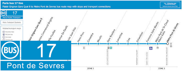 Paris bus 17 map Plaisir Grignon with stops and connections