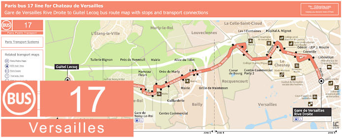 Paris Bus 17 route map for Chateau de Versailles