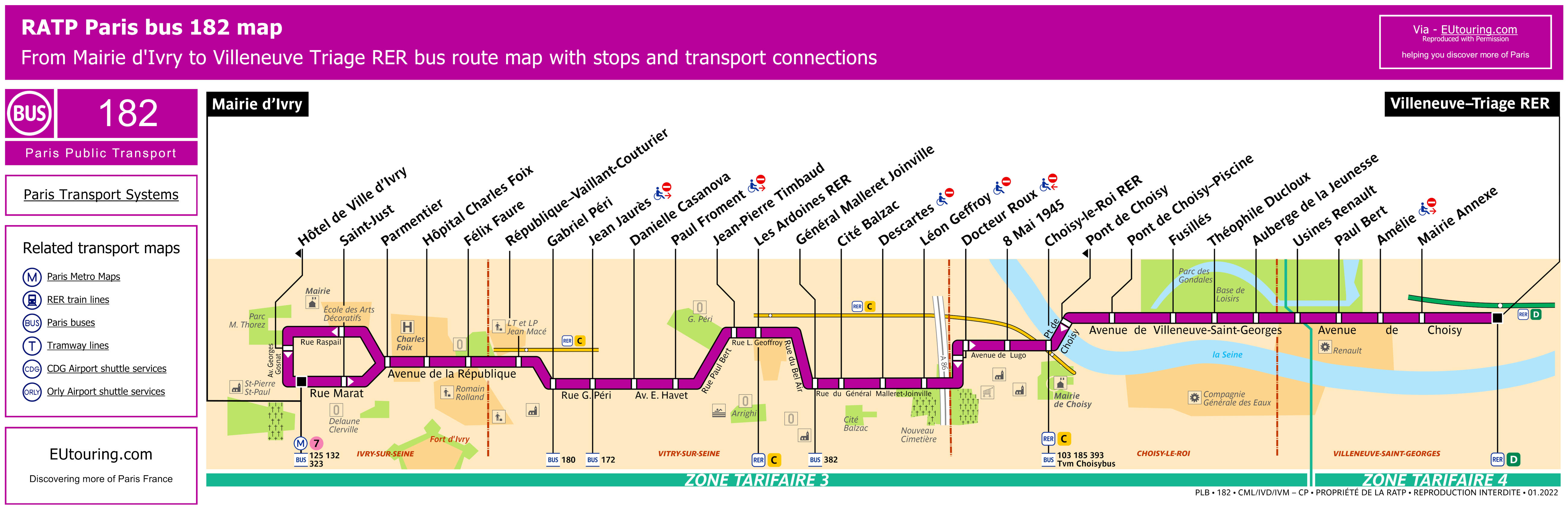 Paris bus maps and timetables for bus lines 180 to 189