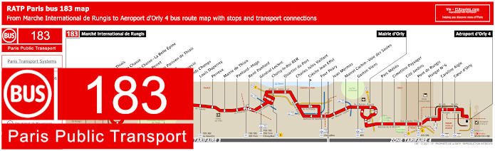 Paris bus 183 map with stops and connections