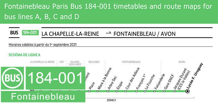 Paris bus line 184-001 Fontainebleau timetables plus maps
