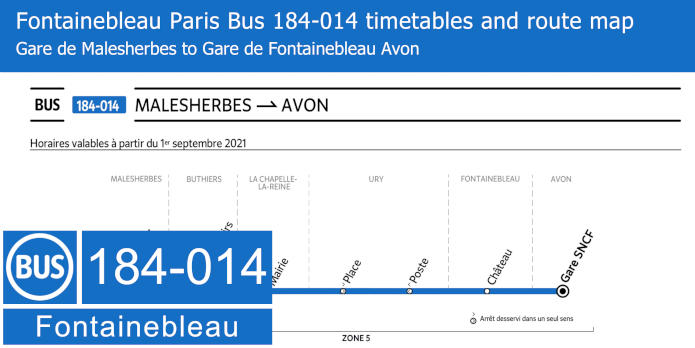 Paris bus 184-014 Fontainebleau timetables and map