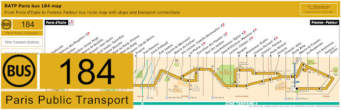 Paris bus 184 map with stops and connections