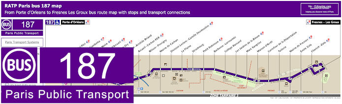 Paris bus 187 map with stops and connections