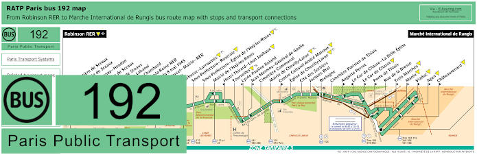 Paris bus 192 map with stops and connections