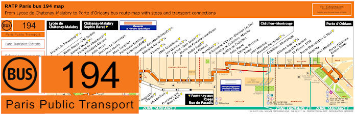 Paris bus 194 map with stops and connections