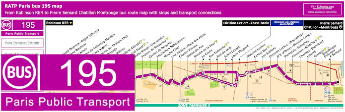 Paris bus 195 map with stops and connections