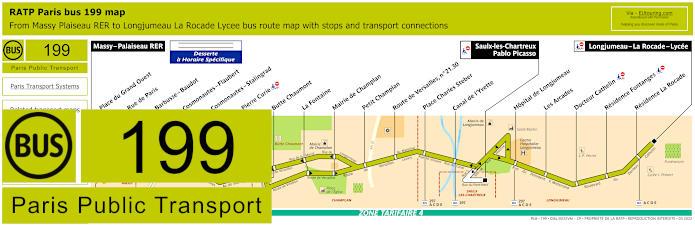 Paris bus 199 map with stops and connections