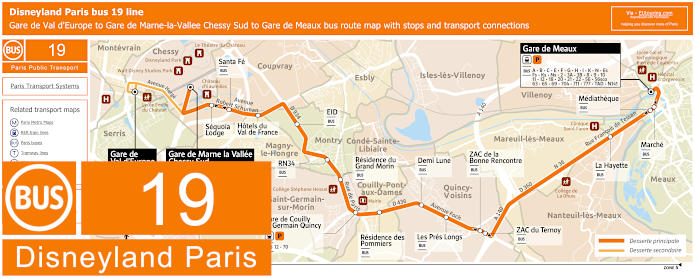 Disneyland Paris bus 19 map with stops and connections