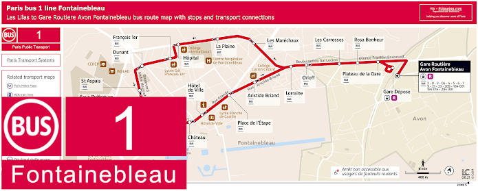 Paris bus line 1 Fontainebleau route map