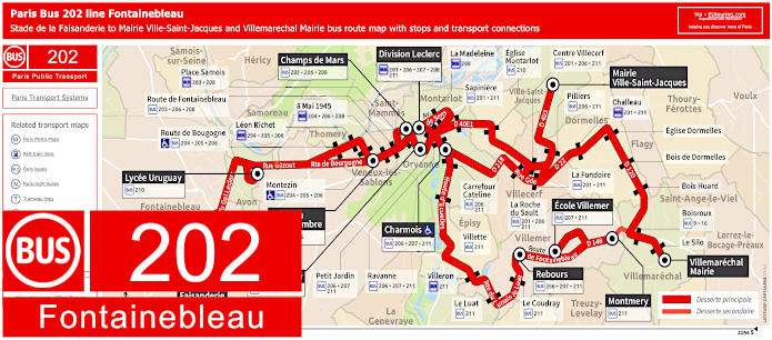 Paris Bus 202 Fontainebleau route map