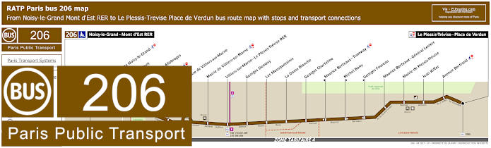 Paris bus 206 map with stops and connections