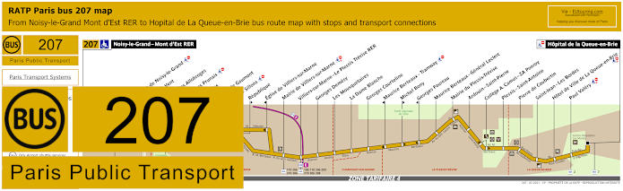 Paris bus 207 map with stops and connections