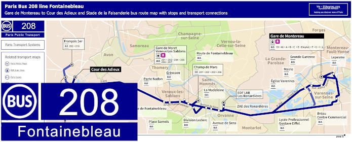 Paris Bus 208 Fontainebleau route map