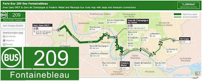 Paris Bus 209 Fontainebleau route map