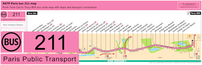 Paris bus 211 map with stops and connections