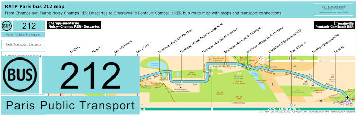 Paris bus 212 map with stops and connections