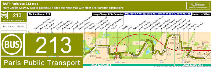 Paris bus 213 map with stops and connections