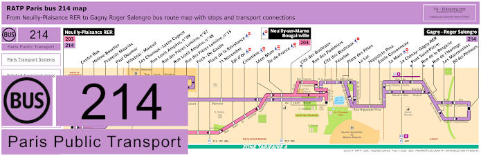 Paris bus 214 map with stops and connections