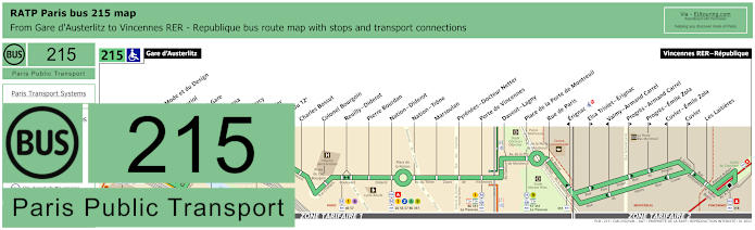 Paris bus 215 map with stops and connections