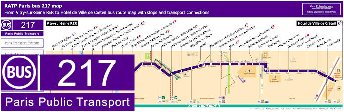 Paris bus 217 map with stops and connections