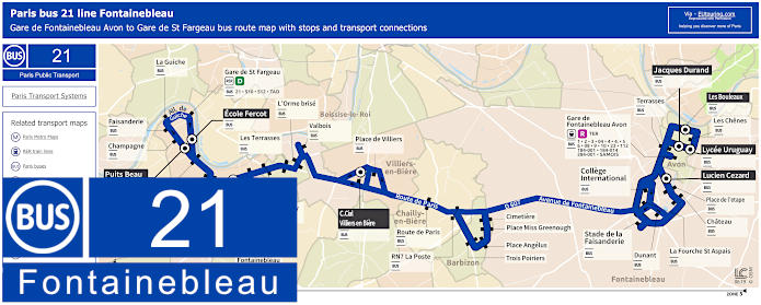 Paris bus line 21 Fontainebleau route map
