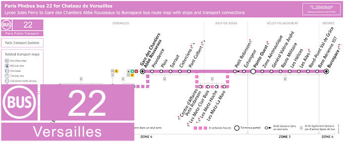 Paris Phebus bus 22 map Versailles with stops and connections