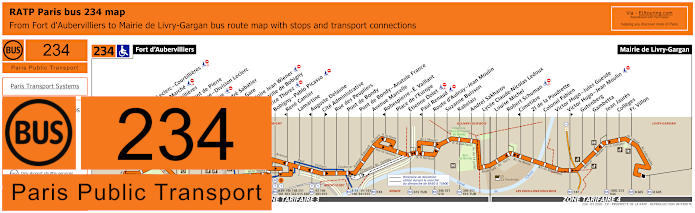 Paris bus 234 map with stops and connections