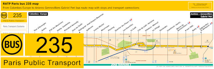 Paris bus 235 map with stops and connections