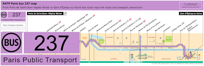 Paris bus 237 map with stops and connections