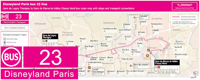 Disneyland Paris bus 23 map with stops and connections