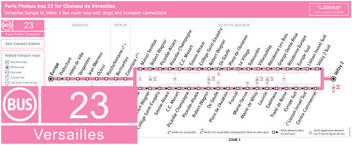 Paris Phebus bus 23 map Versailles with stops and connections