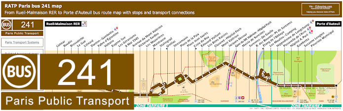 Paris bus 241 map with stops and connections