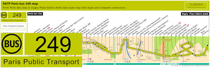 Paris bus 249 map with stops and connections