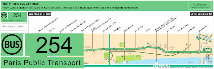 Paris bus 254 map with stops and connections