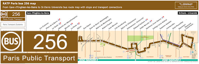 Paris bus 256 map with stops and connections