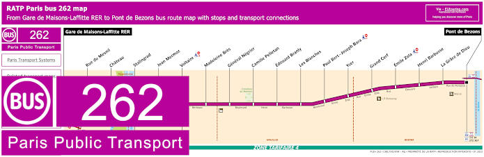 Paris bus 262 map with stops and connections