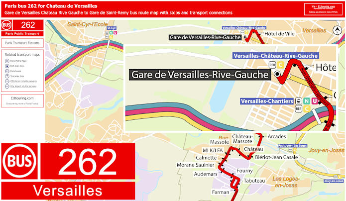 Paris bus 262 map Versailles with stops and connections