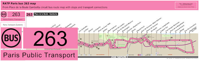 Paris bus 263 map with stops and connections