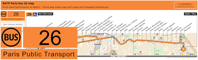 Paris Bus Line 26 Map With Stops And Connections