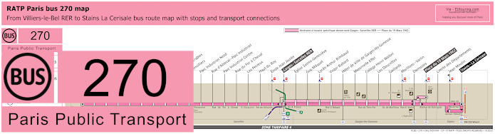 Paris bus 270 map with stops and connections