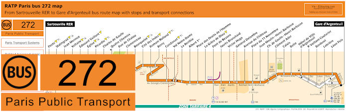 Paris bus 272 map with stops and connections