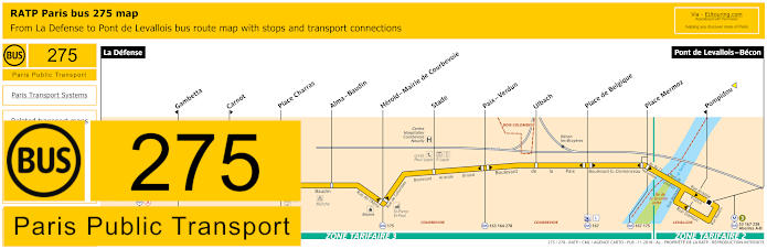 Paris bus 275 map with stops and connections