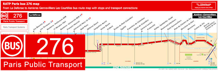 Paris bus 276 map with stops and connections