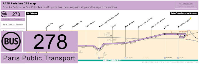 Paris bus 278 map with stops and connections