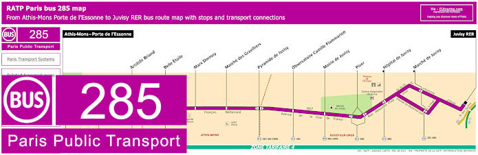 Paris bus 285 map with stops and connections