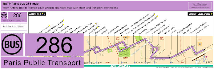 Paris bus 286 map with stops and connections