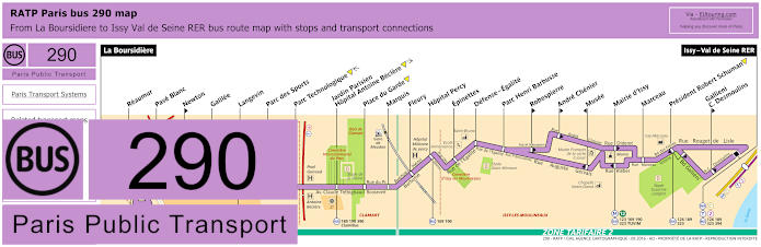 Paris bus 290 map with stops and connections