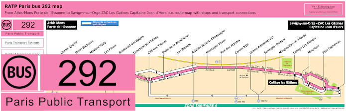 Paris bus 292 map with stops and connections