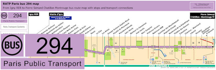 Paris bus 294 map with stops and connections